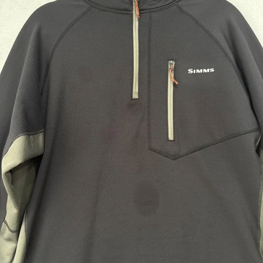 Simms Pullover Mens Large Black Gray Quarter Zip Fleece Fishing Outdoor Jacket